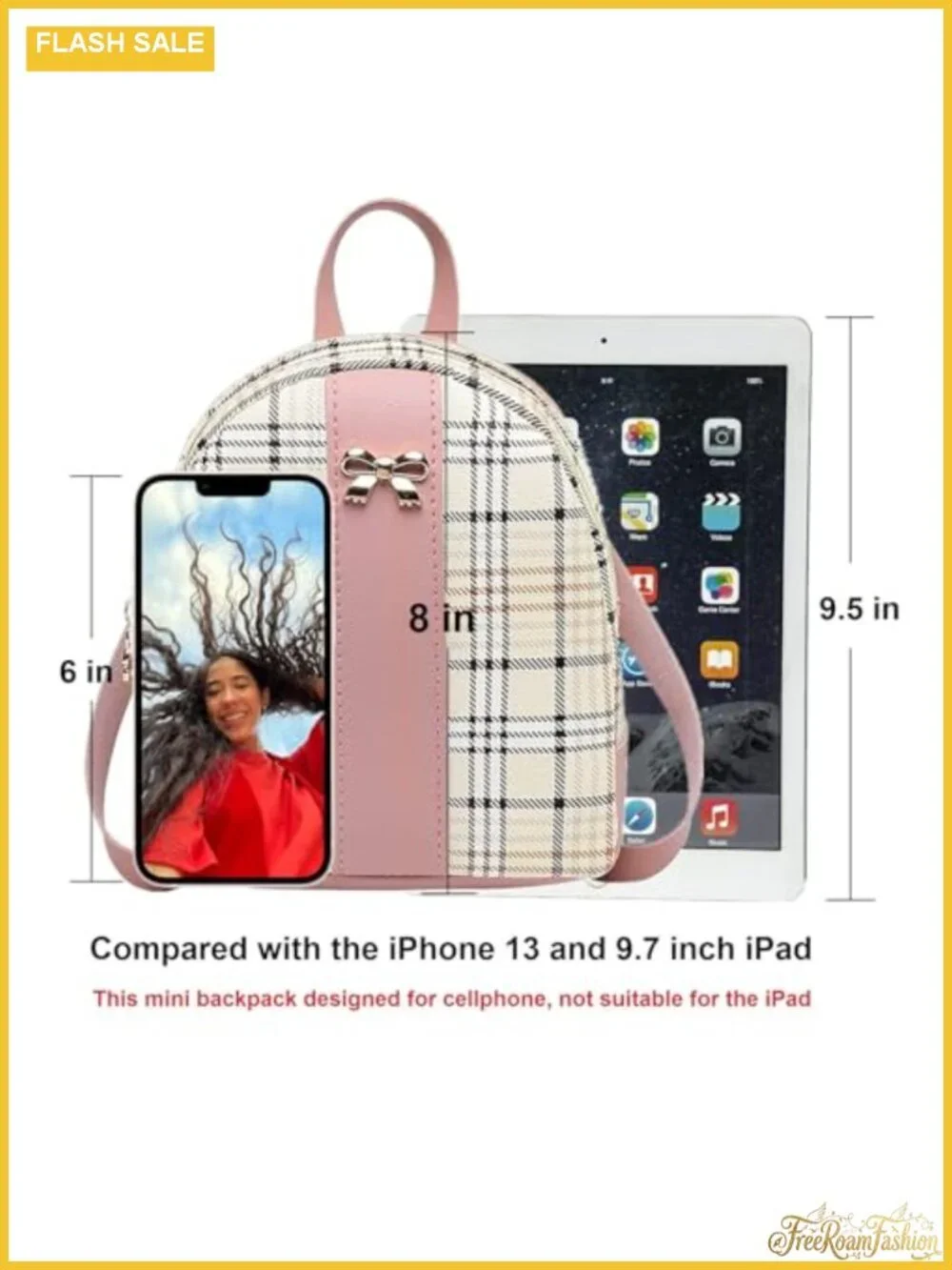 NUWA Plaid Mini Backpack Purse Cute Bow Lightweight 2-in-1 Crossbody Bag for
